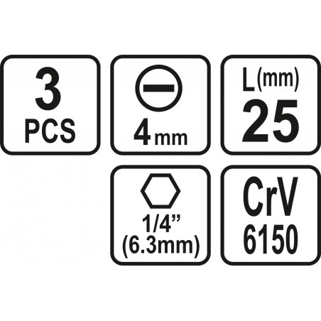 65480 STHOR Set 3 biti profil lat SL4, hexagonala 1/4", lungime 25 mm