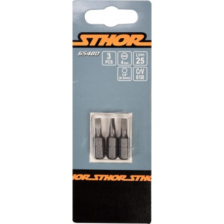 65480 STHOR Set 3 biti profil lat SL4, hexagonala 1/4", lungime 25 mm