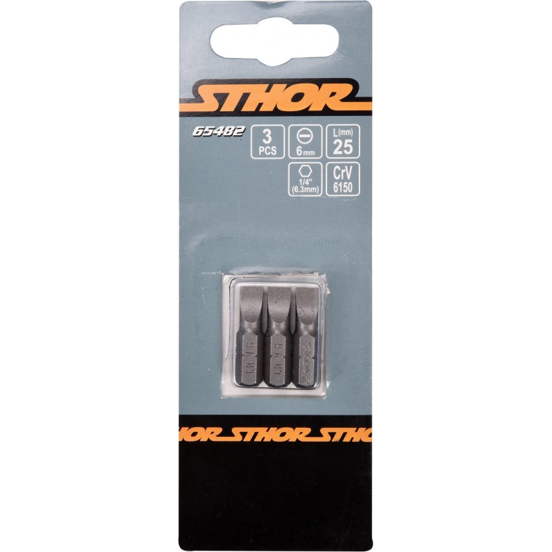 65482 STHOR Set 3 biti profil lat SL6, hexagonala 1/4", lungime 25 mm