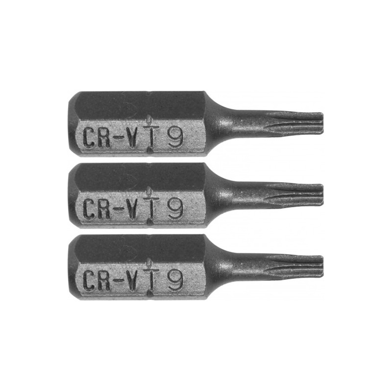 65491 STHOR Set 3 biti profil Torx T9, hexagonala 1/4", lungime 25 mm