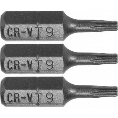 65491 STHOR Set 3 biti profil Torx T9, hexagonala 1/4", lungime 25 mm