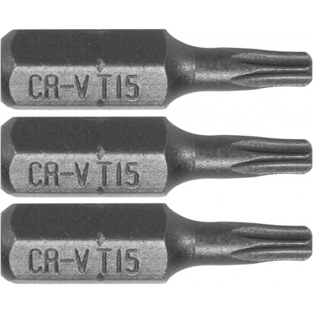 65493 STHOR Set 3 biti profil Torx T15, hexagonala 1/4", lungime 25 mm