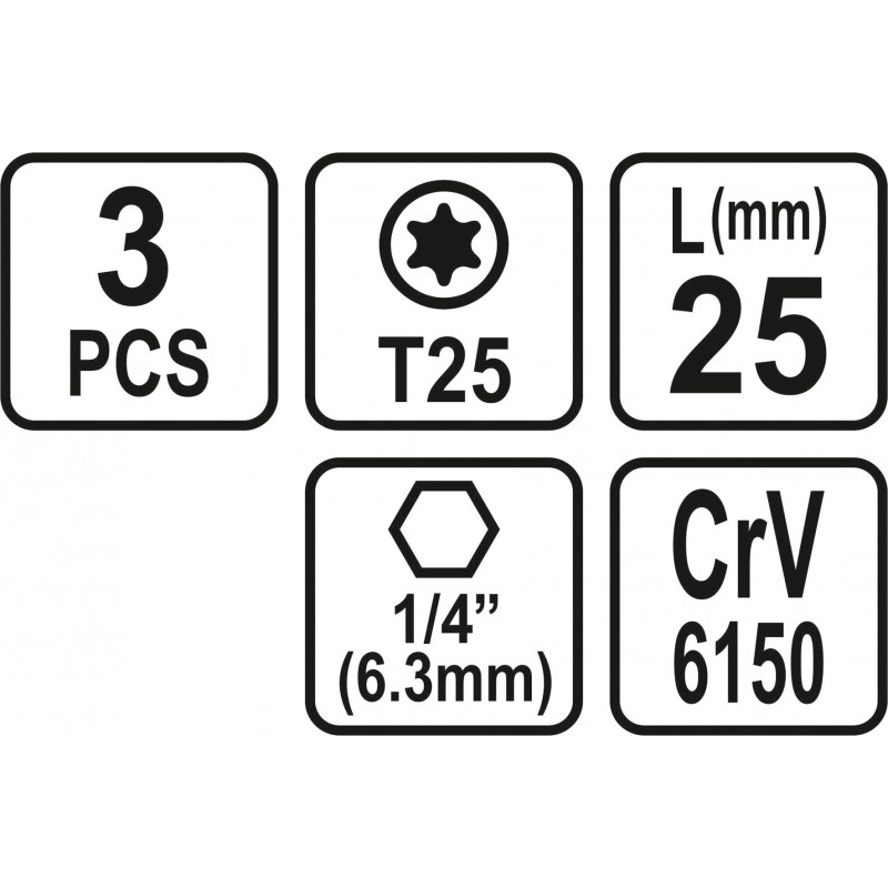 65495 STHOR Set 3 biti profil Torx T25, hexagonala 1/4", lungime 25 mm