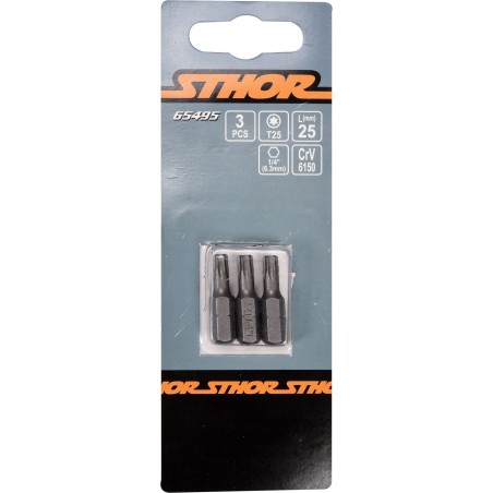 65495 STHOR Set 3 biti profil Torx T25, hexagonala 1/4", lungime 25 mm