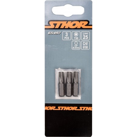 65497 STHOR Set 3 biti profil Torx T30, hexagonala 1/4", lungime 25 mm