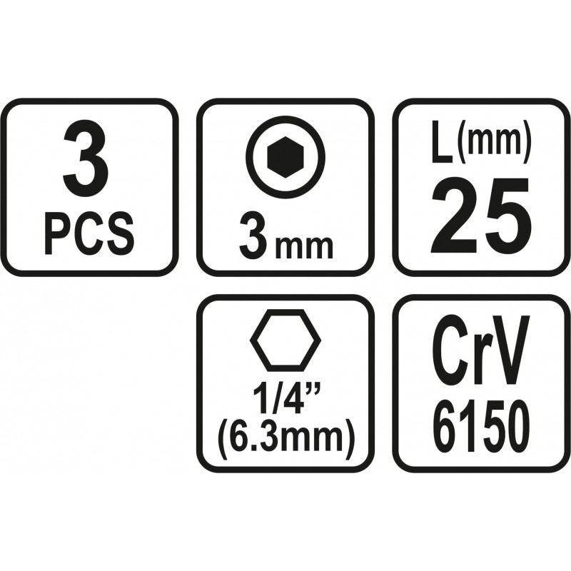 65501 STHOR Set 3 biti profil hexagonal 3x25 mm, hexagonala 1/4"