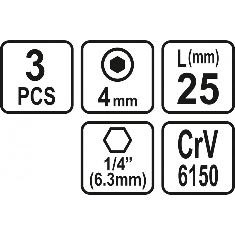 65502 STHOR Set 3 biti profil hexagonal 4x25 mm, hexagonala 1/4"