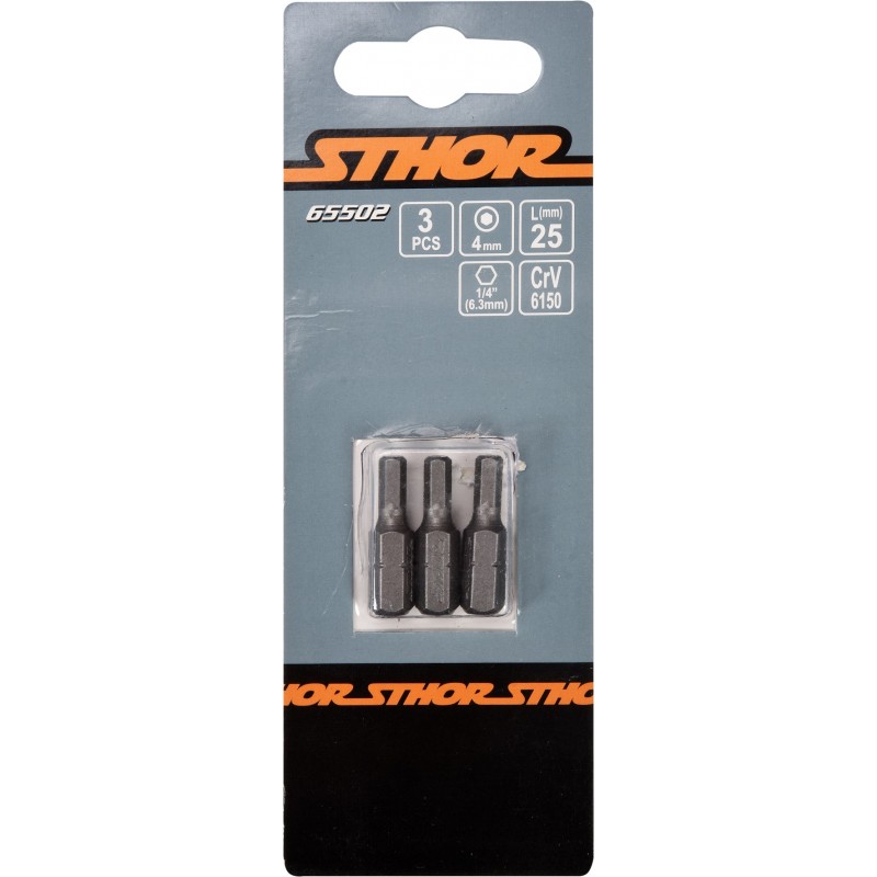 65502 STHOR Set 3 biti profil hexagonal 4x25 mm, hexagonala 1/4"