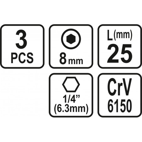 65505 STHOR Set 3 biti profil hexagonal 8x25 mm, hexagonala 1/4"