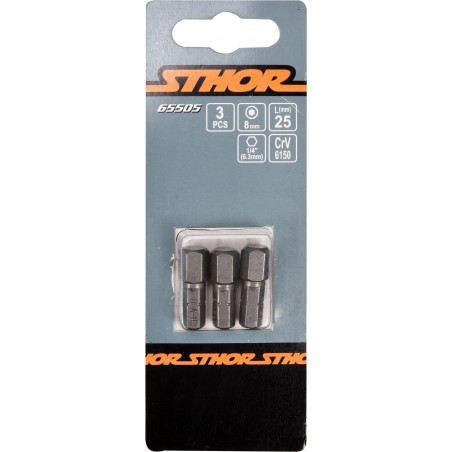 65505 STHOR Set 3 biti profil hexagonal 8x25 mm, hexagonala 1/4"