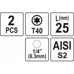 Biti de 25 mm 1/4" cu cap Torx T40 Yato