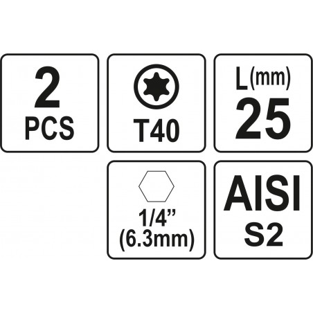 Biti de 25 mm 1/4" cu cap Torx T40 Yato