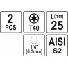 Biti de 25 mm 1/4" cu cap Torx T40 Yato