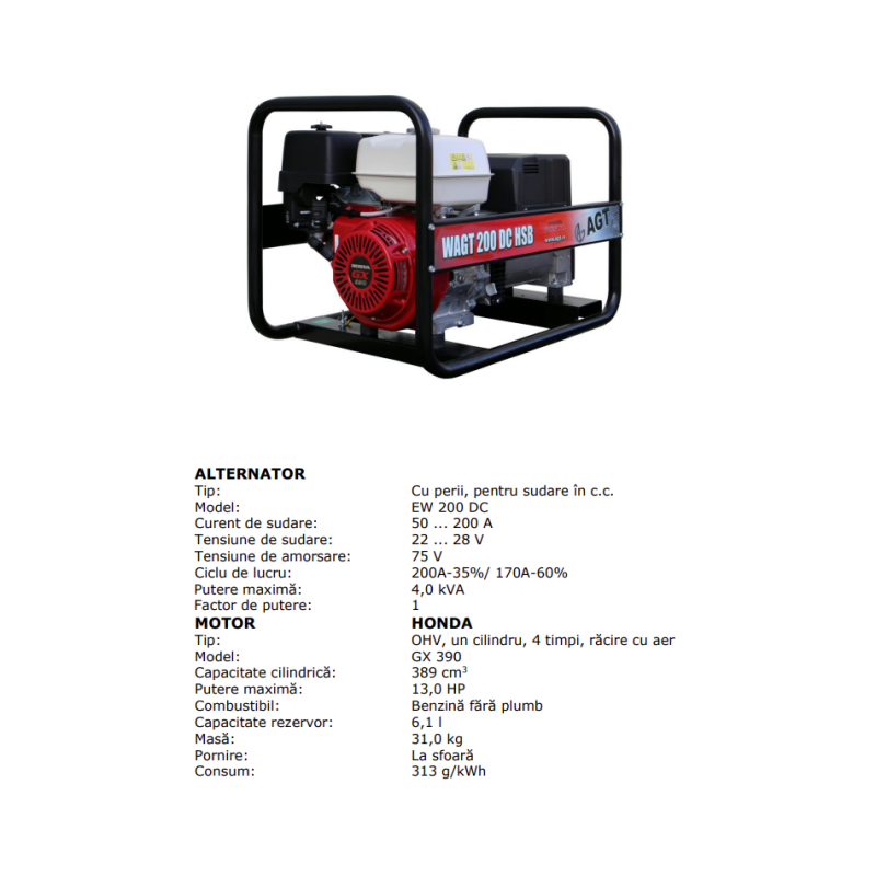 PFWAGT200DCHBP Generator de curent WAGT 200 DC HSB pentru sudura