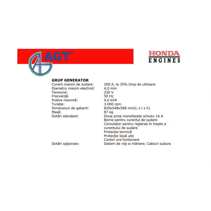 PFWAGT200DCHBP Generator de curent WAGT 200 DC HSB pentru sudura