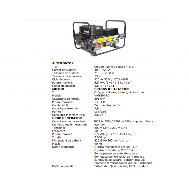 PFWAGT220DCB26 Generator WAGT220 DC BSB SE R26 6.5 kVA pentru sudura