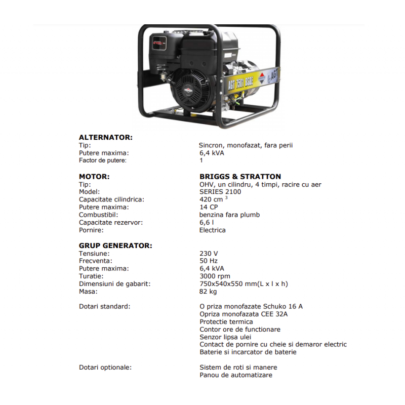 PFAGT7501BNCE Generator de curent AGT 7501 BSBE SE motor XR2100