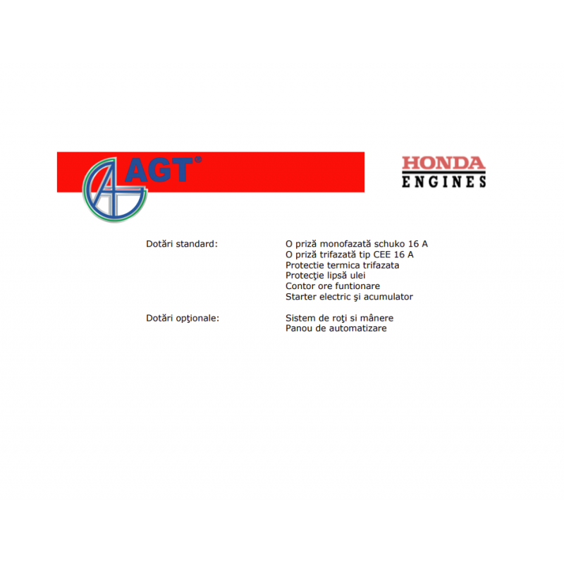 PFAGT8503H265 Generator curent AGT8503HSBR26 5/8 kVA motor Honda GX390