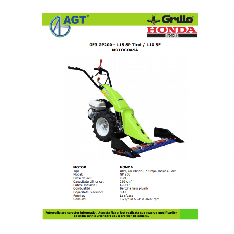 PFASGF3GP2091 Motocositor GF3 cu motor HONDA GP200 6.5CP 112SF GRILLO