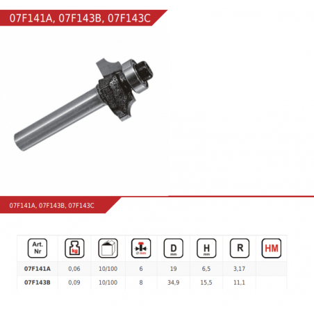 Freza pentru profil cu rulment 34,9 mm pentru frezat lemn Dedra