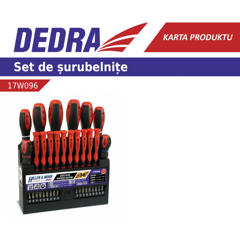 Set de surubelnite si biti format din 36 de buc Dedra