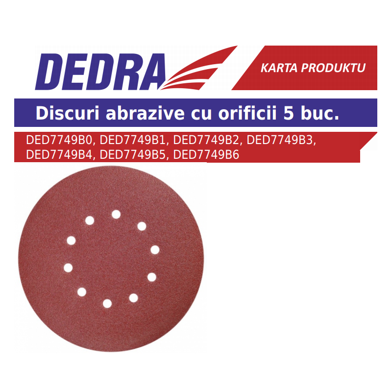 DED7749B2 DEDRA Disc abraziv perforat pentru slefuit diametru 225 mm