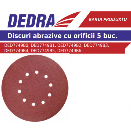 DED7749B6 DEDRA Disc abraziv perforat pentru slefuit diametru 225 mm