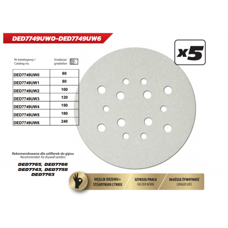 5 Buc Discuri abrazive albe universale 225 mm granulatie 60 Dedra