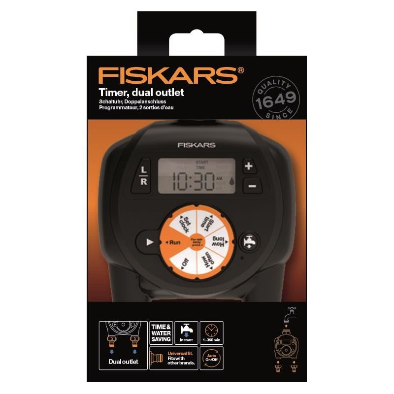 1054792 FISKARS Programator universal pentru irigare, 2 iesiri, LCD