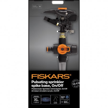 1027029 FISKARS Aspersor pulsator cu tarus, buton on/off, 500 mp