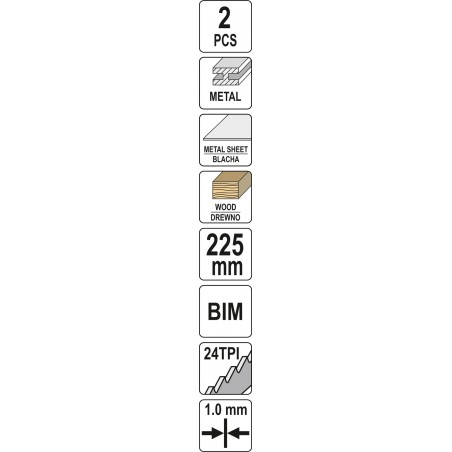 YT-33934 YATO Set 2 lame ferastrau sabie 225mm, 24TPI, lemn/metal