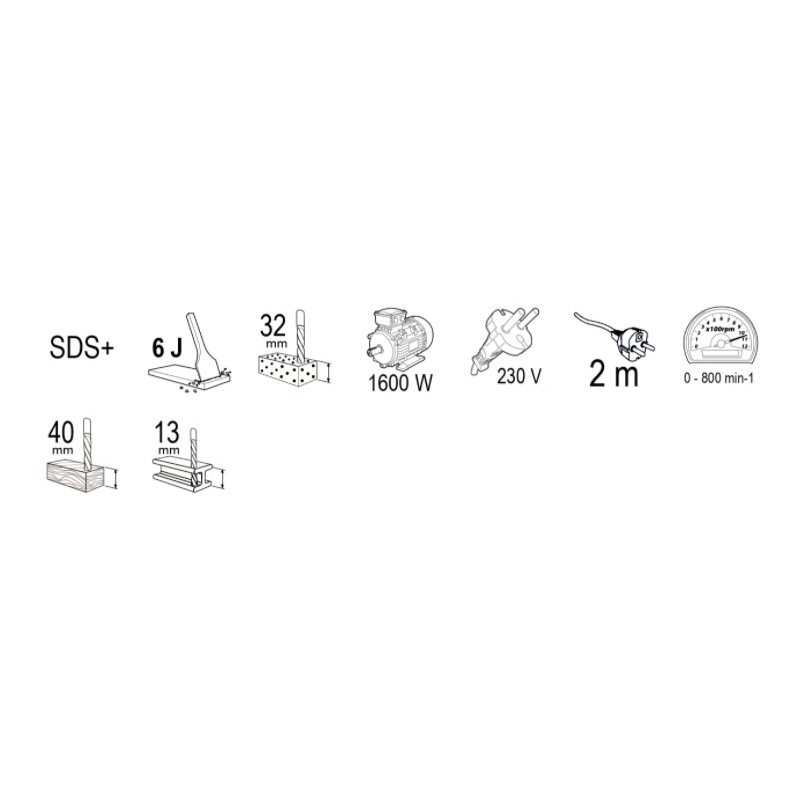 012203 RAIDER Ciocan rotopercutor SDS-Plus, 1600W, 32mm, 6J, 4 functii