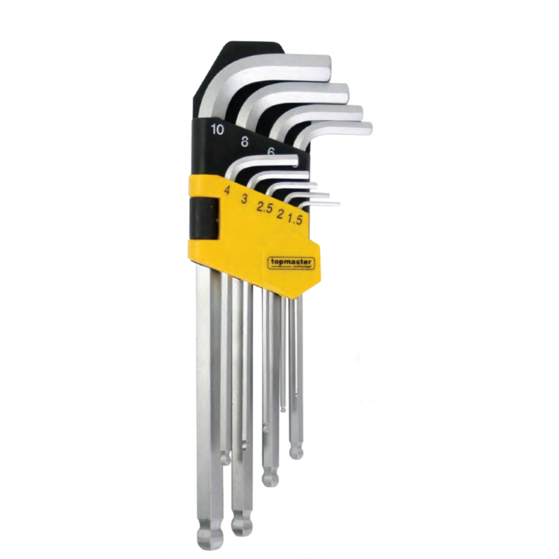 390119 TOPMASTER Set 9 chei imbus hexagonale scurte cu bila 1.5-10 mm