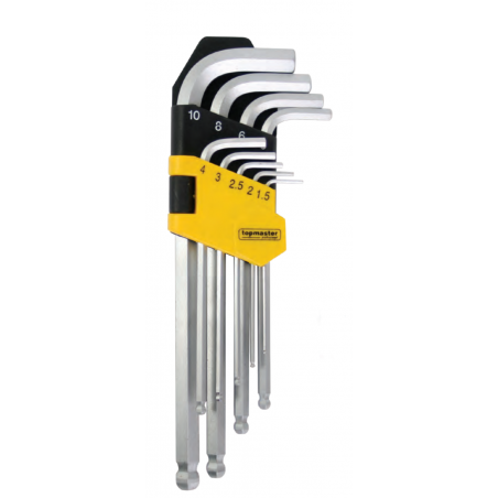 390120 TOPMASTER Set 9 chei imbus hexagonale lungi cu bila 1.5-10 mm