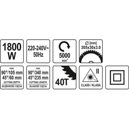 YT-82175 YATO Fierastrau circular de banc cu laser 1800W, 305x30x3mm