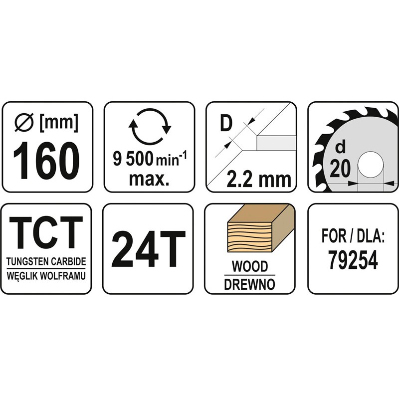 YT-60551 YATO Disc circular pentru lemn 160X24TX20mm