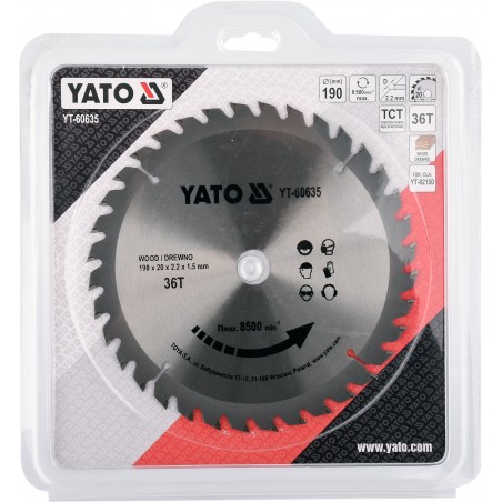 YT-60635 YATO Disc circular pentru lemn 190X36TX20mm