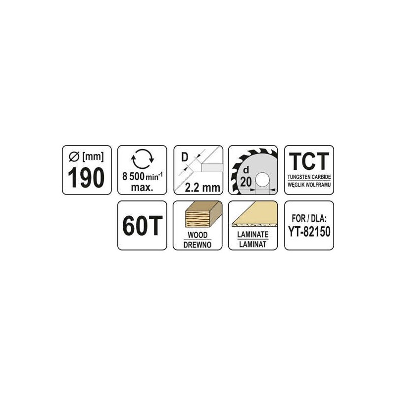 YT-60636 YATO Disc circular pentru lemn 190X60TX20mm