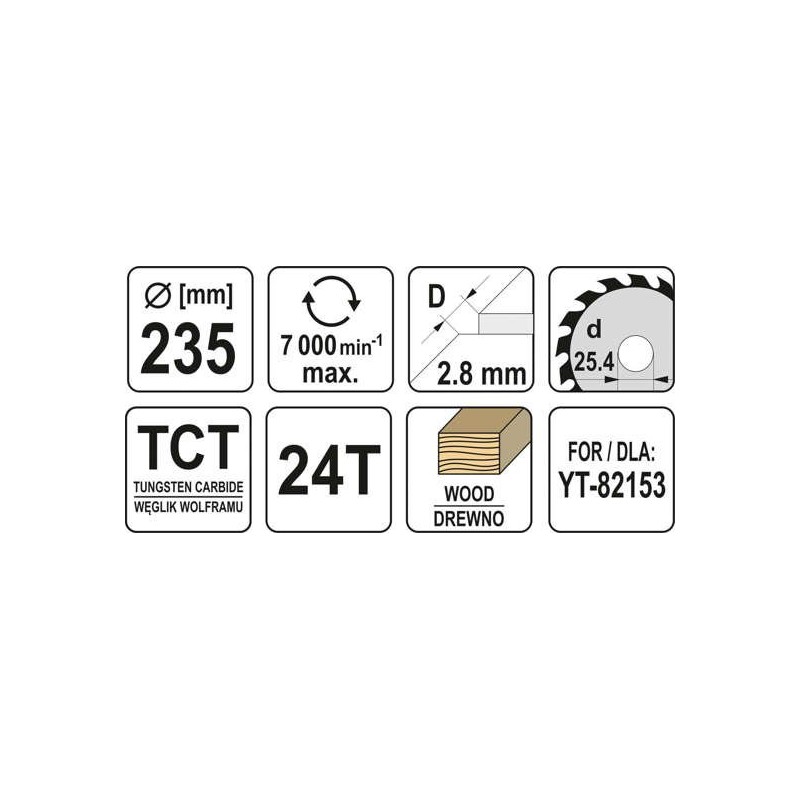 YT-60685 YATO Disc circular pentru lemn 235X24TX25.4mm