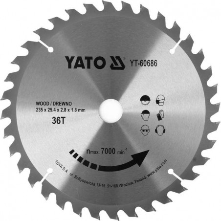 YT-60686 YATO Disc circular pentru lemn 235X36TX25.4mm