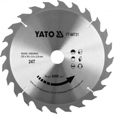 YT-60731 YATO Disc circular pentru lemn 255X24TX30mm