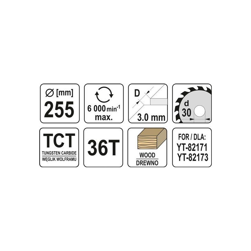 YT-60732 YATO Disc circular pentru lemn 255X36TX30mm