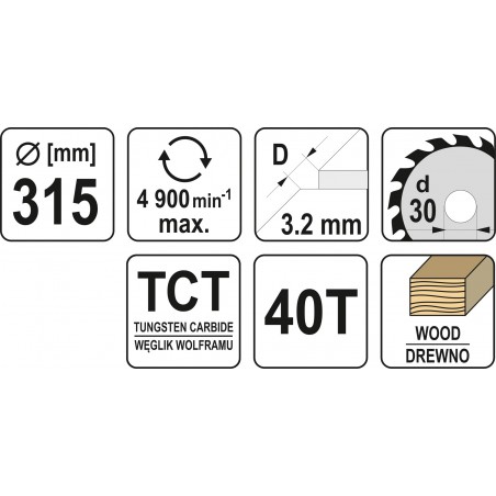 YT-60791 YATO Disc circular pentru lemn 315X40TX30mm