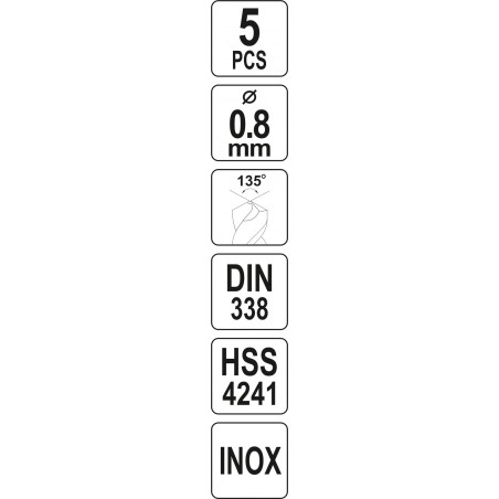 YT-44201 YATO Set 5 burghie pentru gaurit metal, diametru 0.8 mm