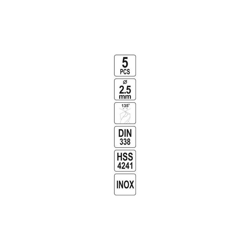 YT-44207 YATO Set 5 burghie pentru gaurit metal, diametru 2.5 mm