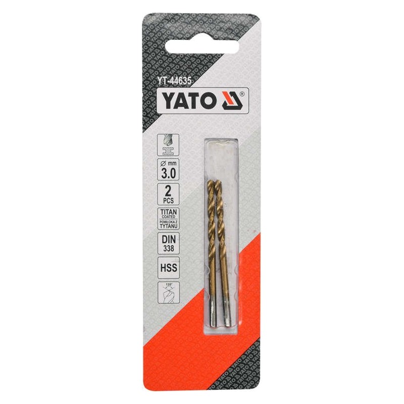 YT-44635 YATO Set 2 burghie pentru metal HSS-TiN, diametru 3.0 mm