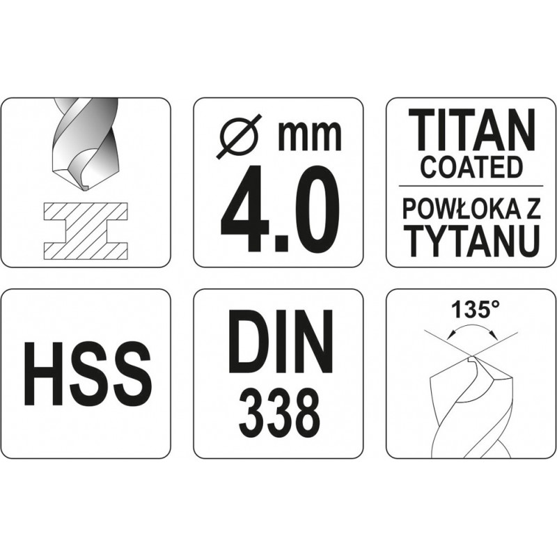 YT-44640 YATO Burghiu pentru metal HSS-TiN, diametru 4.0 mm