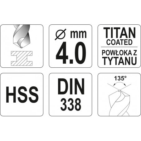 YT-44640 YATO Burghiu pentru metal HSS-TiN, diametru 4.0 mm