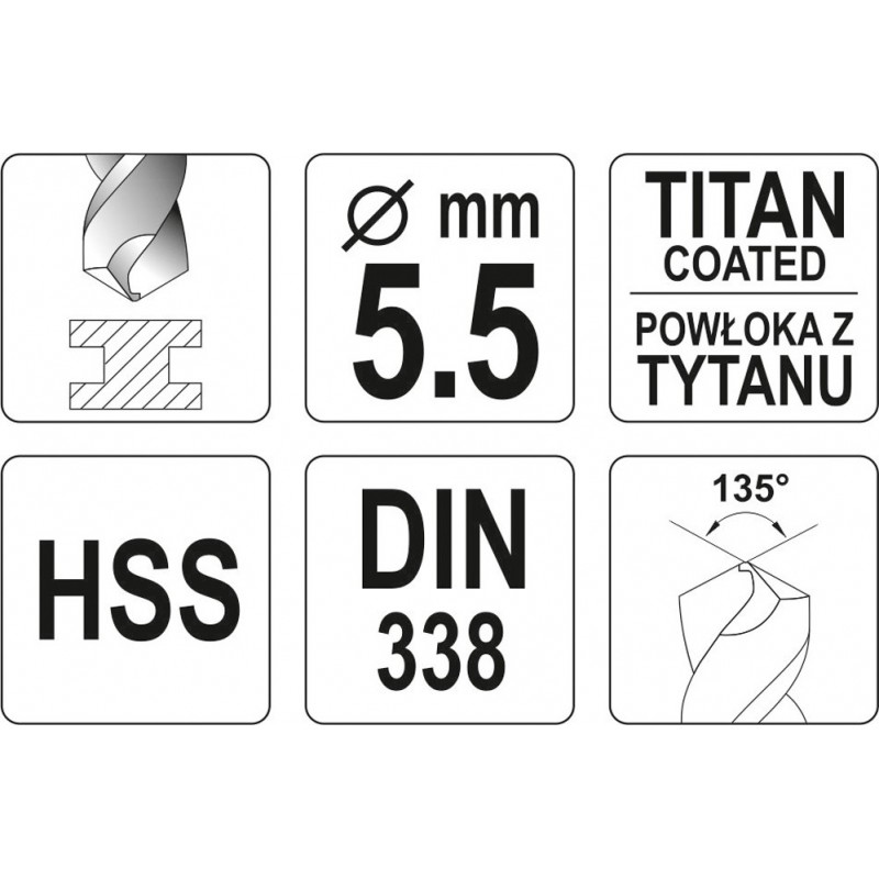 YT-44653 YATO Burghiu pentru metal HSS-TiN, diametru 5.5 mm