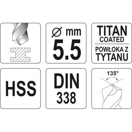 YT-44653 YATO Burghiu pentru metal HSS-TiN, diametru 5.5 mm